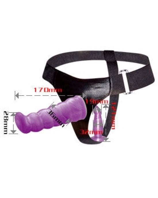 Baile Harness Collection Strap-on biksītes ar dubulto Dildo violets