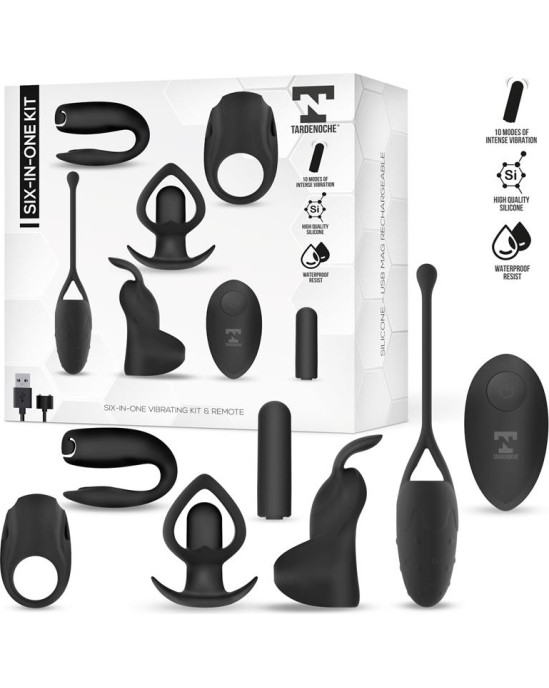 Tardenoche Six-In-One Vibrating Bullet and 6 Silicone Accessories Kit