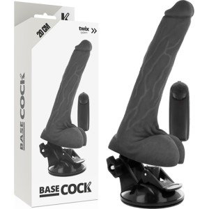 Basecock Reālistisks vibrators ar pulti un sēkliniekiem melns 20 CM