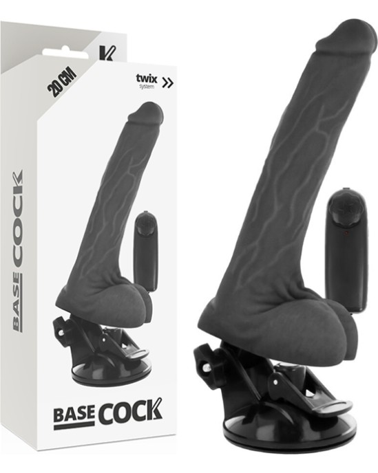 Basecock Reālistisks vibrators ar pulti un sēkliniekiem melns 20 CM