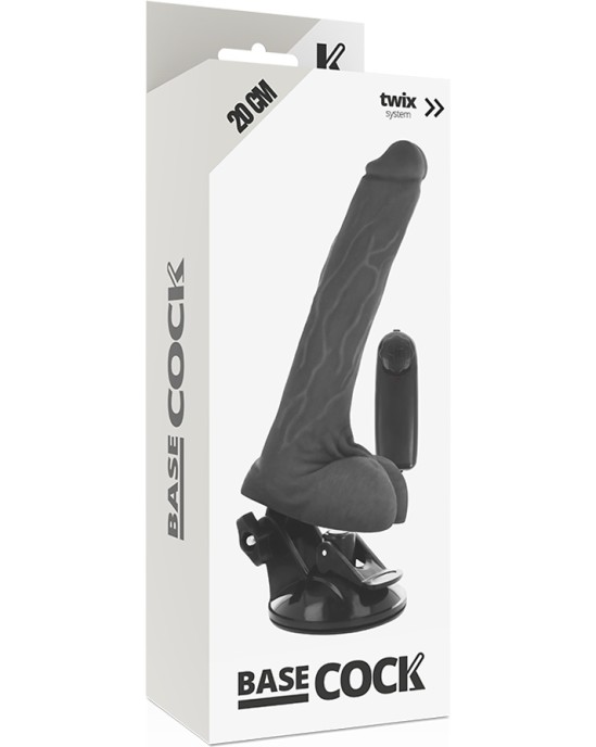 Basecock Reālistisks vibrators ar pulti un sēkliniekiem melns 20 CM