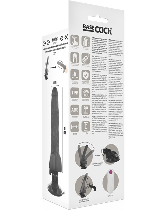 Basecock Reālistisks vibrators ar pulti melns 19 CM