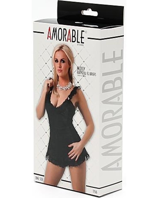 Amorable Babydoll and Briefs Black One Size