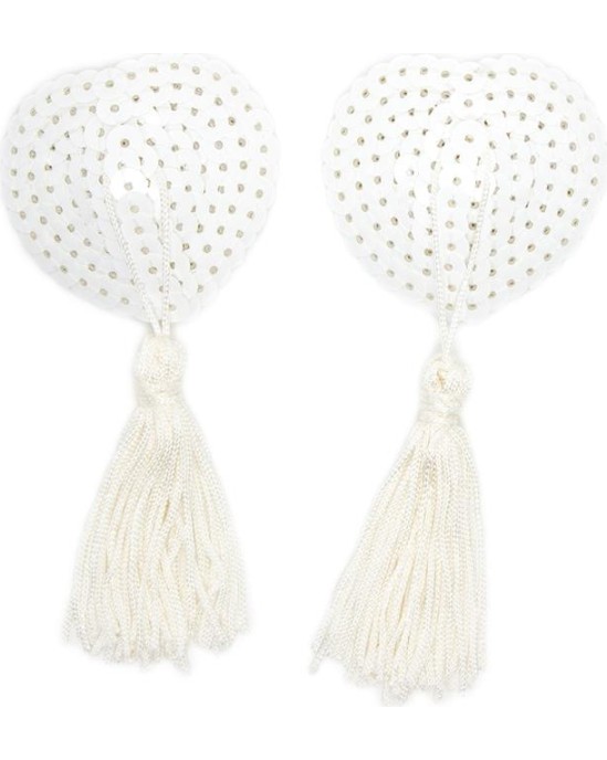Latetobed Bdsm Line Sequin Nipple Cover with Tassel White
