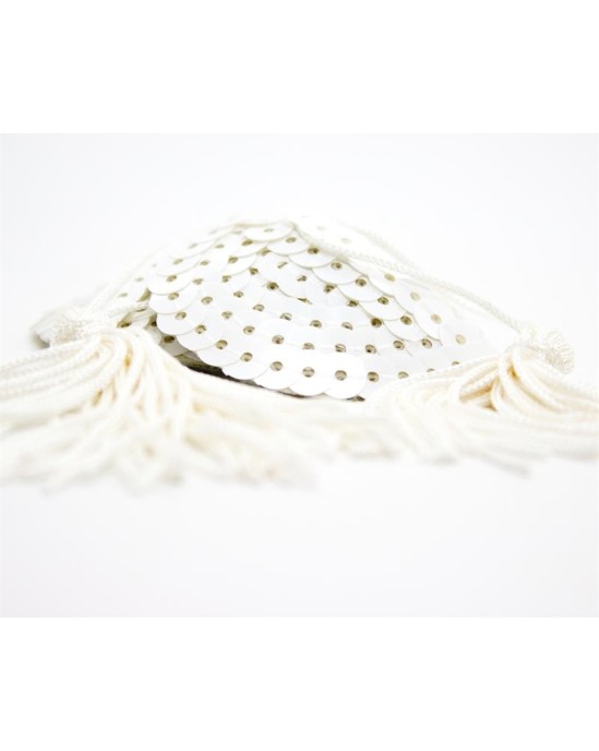Latetobed Bdsm Line Sequin Nipple Cover with Tassel White