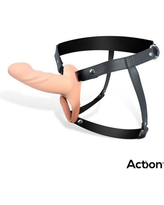 Action Strap-On with Hollow Dildo Premium Silicone Size S Flesh