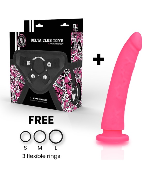 Deltaclub DELTA CLUB - TOYS HARNESS + Dildo rozā SILICONE 17 X 3 CM