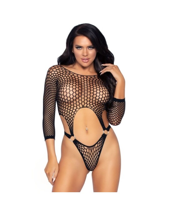 Leg Avenue Teddies LEG AVENUE TOP BODYSUIT WITH THONG BACK ONE SIZE - BLACK