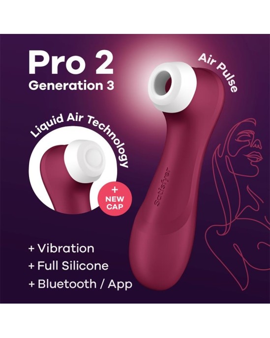 Satisfyer Pro 2 Gene 3 Liquid Air Technology Suction and Vibration App Connect Wine Red