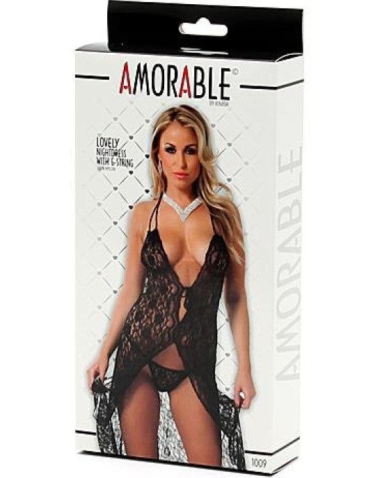 Amorable Babydoll and G-String Black One Size
