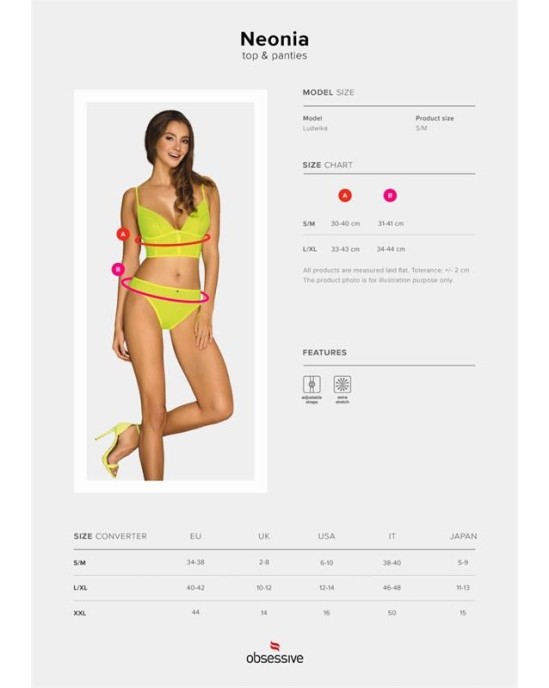 Obsessive Neonia 2 Piece Bra Set with Zipper Neon Yellow