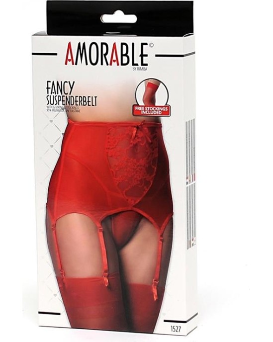 Amorable Wide Garter Belt with Stocking Red