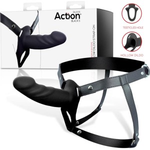 Action Strap-On with Hollow Dildo Premium Silicone Size S Black