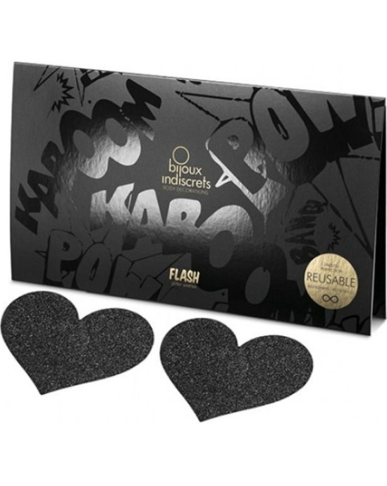 Bijoux Flash Collection BIJOUX - INDISCRETS FLASH BLACK HEART NIPPLE CUTS