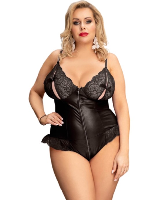 Queen Lingerie КОЖАНАЯ ОТШИВКА TEDDDY PLUS SIZE