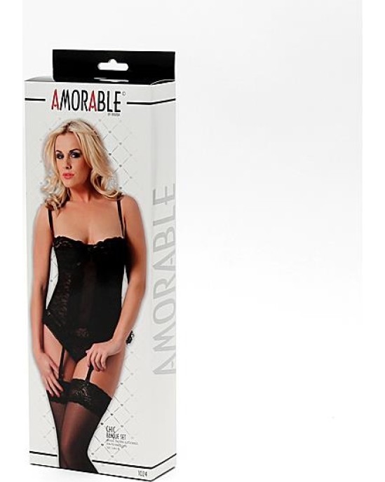 Amorable Basque and Stockings Black
