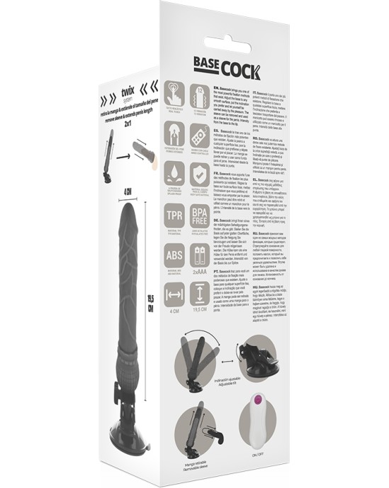 Basecock Reālistisks vibrators ar pulti melns 19,5 CM