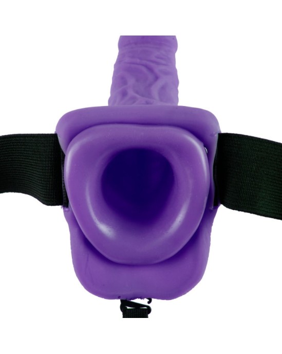 Fetiša Fantāzija Series 7" ar tukšu vidu STRAP-ON vibrējošs ar olām 17.8 cm violeta krāsa