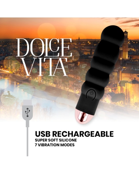 Dolce Vita RECHARGEABLE VIBRATOR SIX BLACK 7 SPEEDS