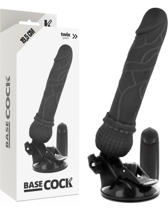 Basecock Reālistisks vibrators ar pulti melns 19,5 CM