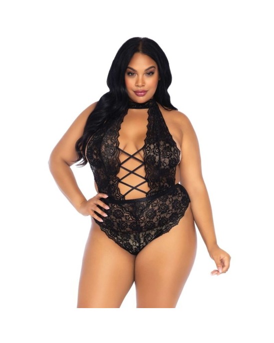 Leg Avenue Teddies LEG AVENUE FLORAL LACE CROTHLESS TEDDY PLUS SIZE