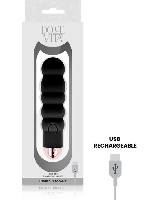 Dolce Vita RECHARGEABLE VIBRATOR SIX BLACK 7 SPEEDS