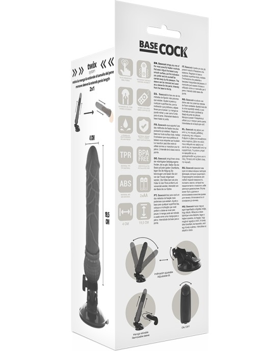 Basecock Reālistisks vibrators ar pulti melns 19,5 CM