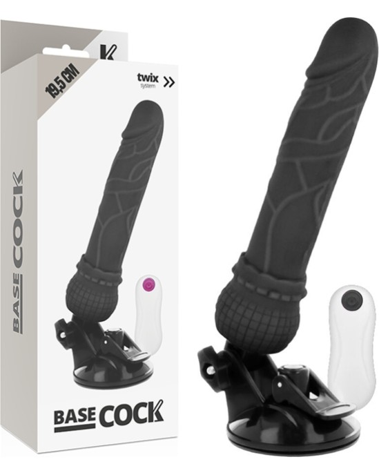 Basecock Reālistisks vibrators ar pulti melns 19,5 CM