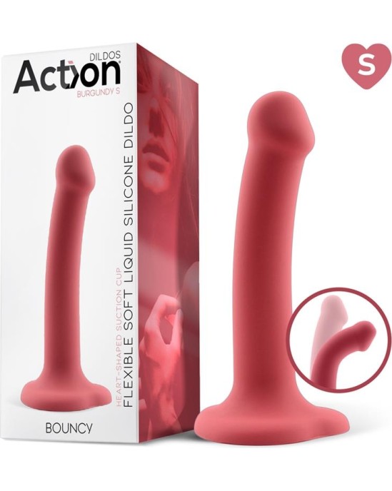Action Bouncy Liquid Silicone Dildo Hiper Flexible 6.5 - 16.5 cm Size S Burgundy
