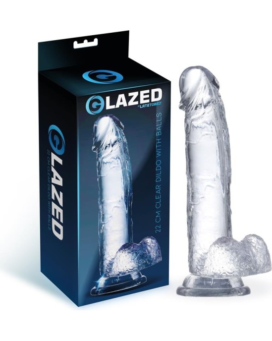 Glazed Realistic Dildo with Testicles Crystal Material 22 cm
