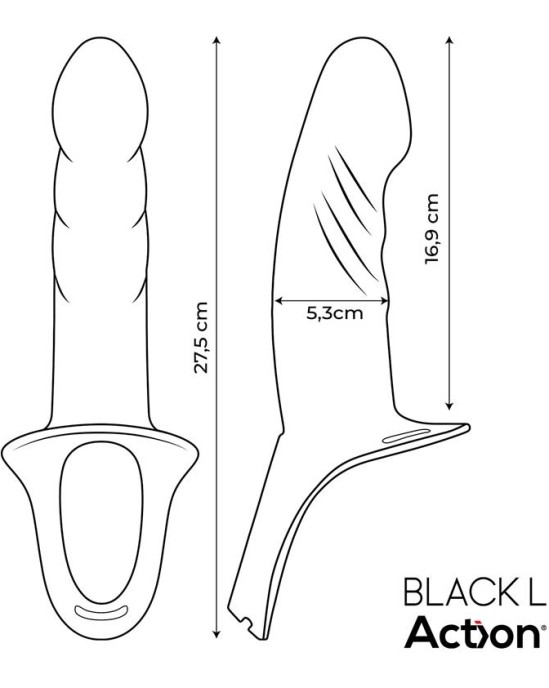 Action Strap-On with Hollow Dildo Premium Silicone Size L Black