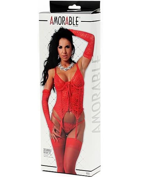 Amorable 4-Piece Set: Corset, Thong, Gloves, and Stockings