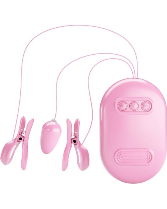 Prettylove Surprise Box Vibrating Egg and Electric Shock Nipple Clamps Pink