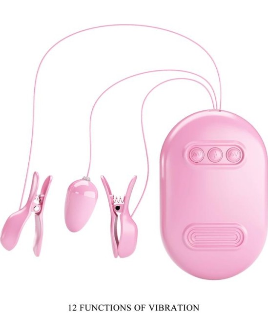 Prettylove Surprise Box Vibrating Egg and Electric Shock Nipple Clamps Pink