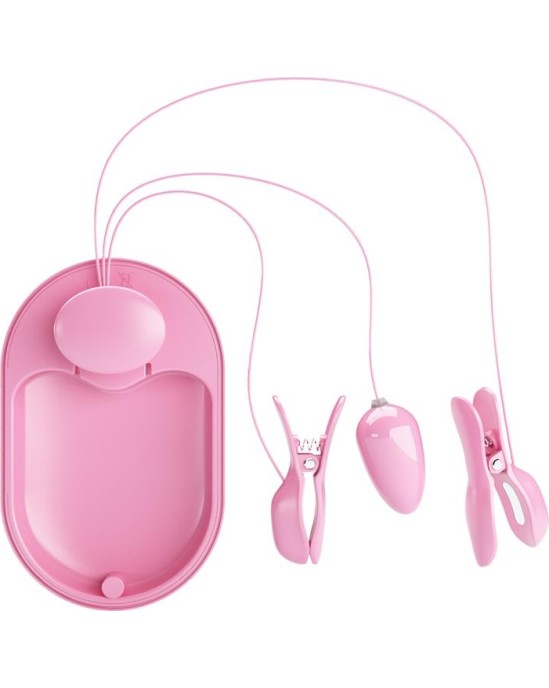 Prettylove Surprise Box Vibrating Egg and Electric Shock Nipple Clamps Pink