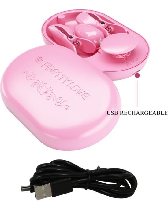 Prettylove Surprise Box Vibrating Egg and Electric Shock Nipple Clamps Pink