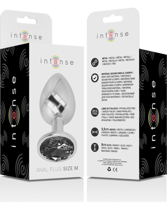 Intense Anal Toys INTENSE - ALUMINUM METAL ANAL PLUG WITH BLACK GLASS SIZE M