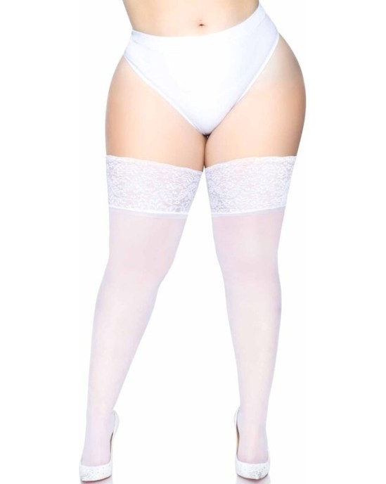 Leg Avenue Hosiery LEG AVENUE - PLUS SIZE STAY UP SHEER WHITE