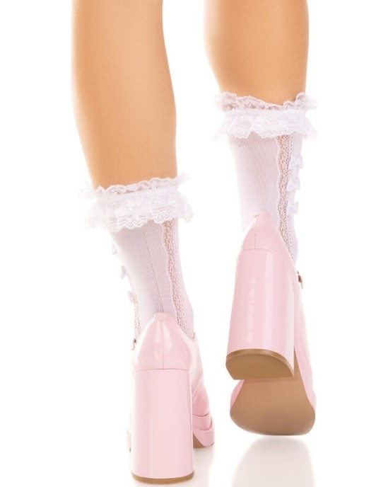 Leg Avenue Hosiery LEG AVENUE - ANKLE SOCKS WITH RUFFLES WHITE