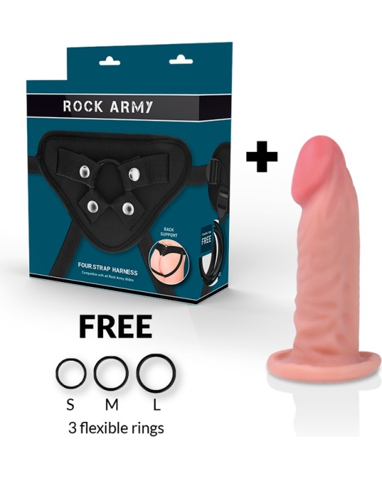 Rock Army - HARNESS + DUAL DENSITY TIGER REALISTIC Dildo 14CM