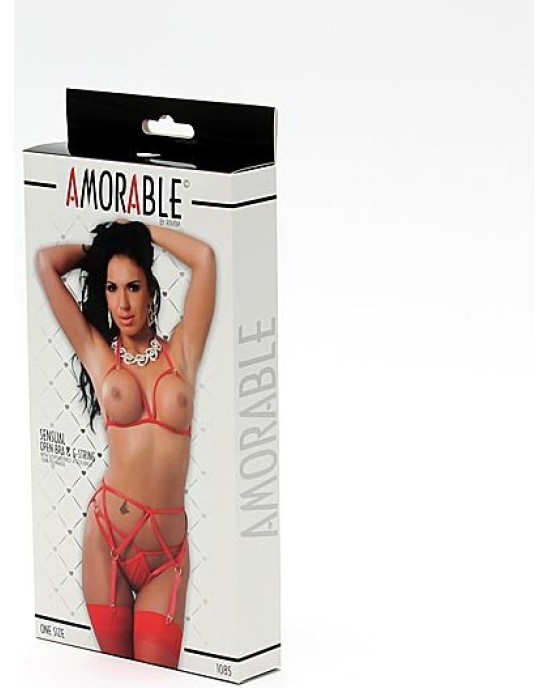 Amorable 5 Pieces Set with Open Bra Red One Size