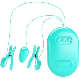 Prettylove Surprise Box Vibrating Egg with Electric Shock Nipple Clamps Blue