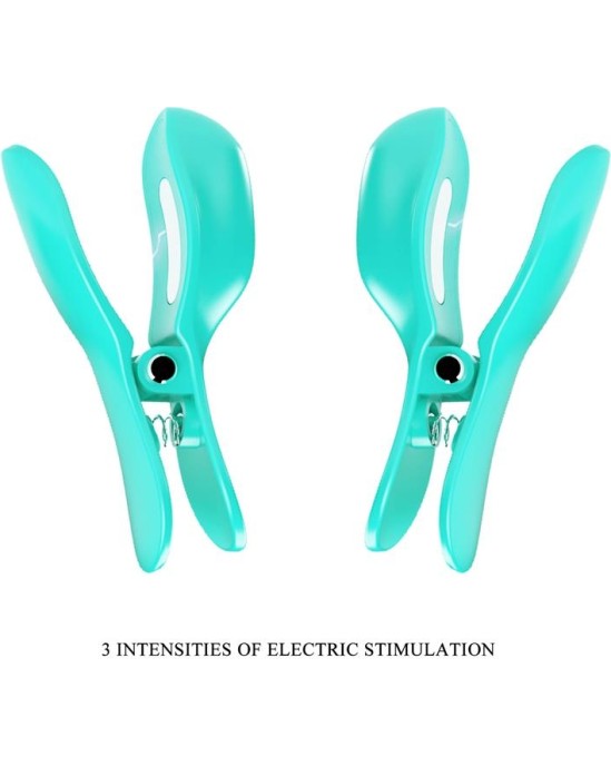 Prettylove Surprise Box Vibrating Egg with Electric Shock Nipple Clamps Blue