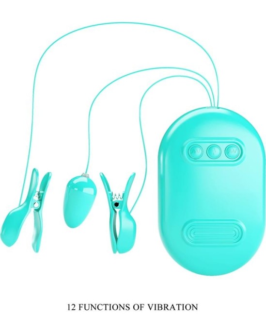 Prettylove Surprise Box Vibrating Egg with Electric Shock Nipple Clamps Blue