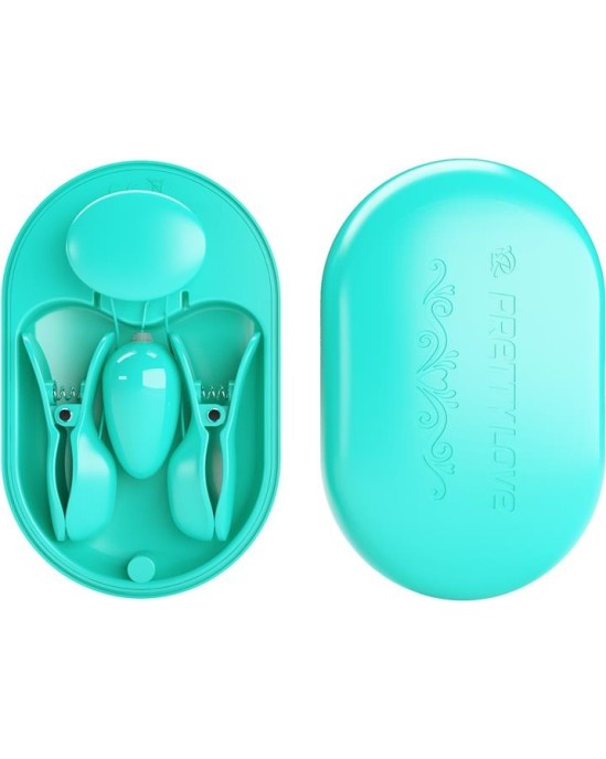 Prettylove Surprise Box Vibrating Egg with Electric Shock Nipple Clamps Blue