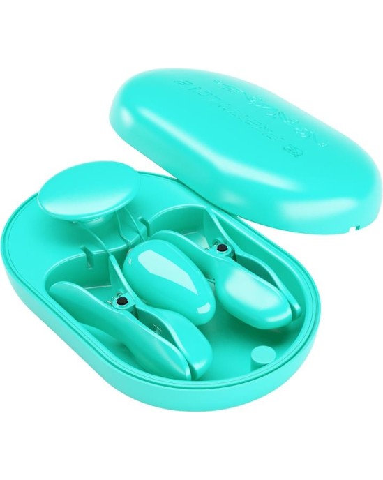 Prettylove Surprise Box Vibrating Egg with Electric Shock Nipple Clamps Blue