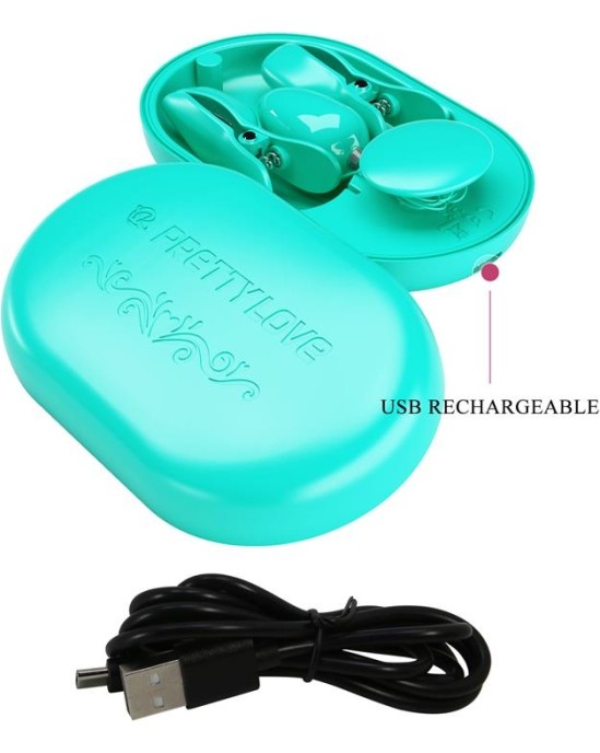 Prettylove Surprise Box Vibrating Egg with Electric Shock Nipple Clamps Blue