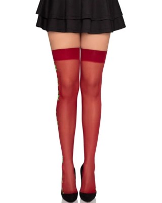 Leg Avenue Hosiery LEG AVENUE - 1957 GARTER BELT STOCKINGS WITH RED FLOWERS - ONE SIZE