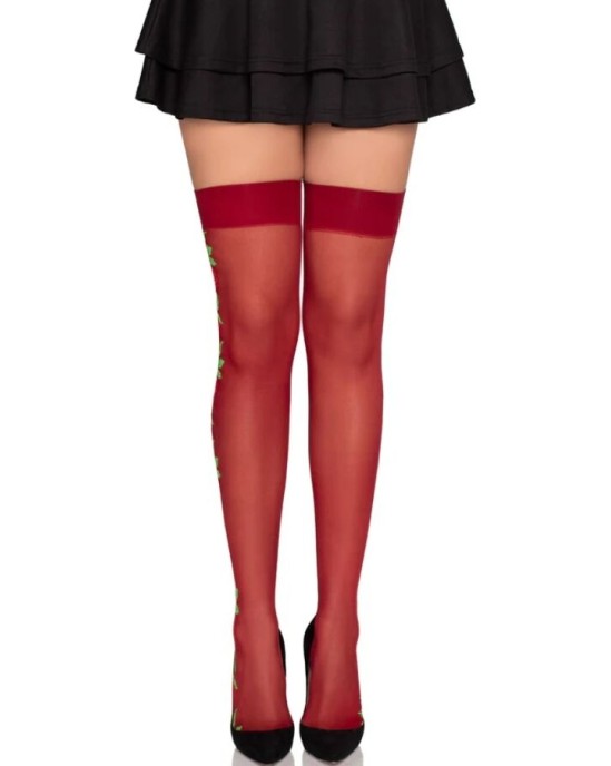 Leg Avenue Hosiery LEG AVENUE - 1957 GARTER BELT STOCKINGS WITH RED FLOWERS - ONE SIZE
