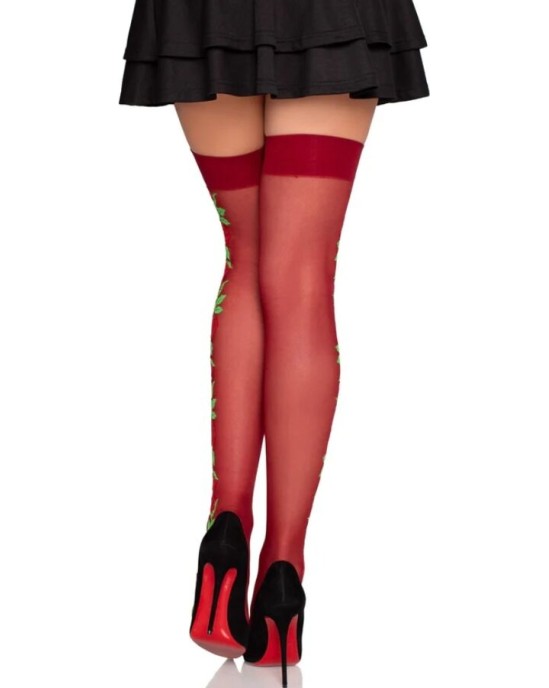 Leg Avenue Hosiery LEG AVENUE - 1957 GARTER BELT STOCKINGS WITH RED FLOWERS - ONE SIZE